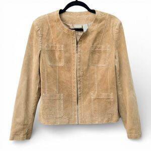 Y2K Tan Suede Fitted Zip Up Jacket